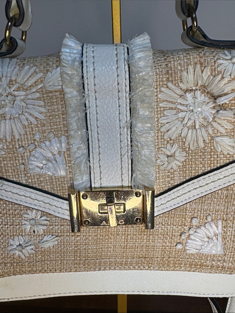 Aldo White & Natural Floral Embroidered Top-Handle Satchel - Picture 2 of 8